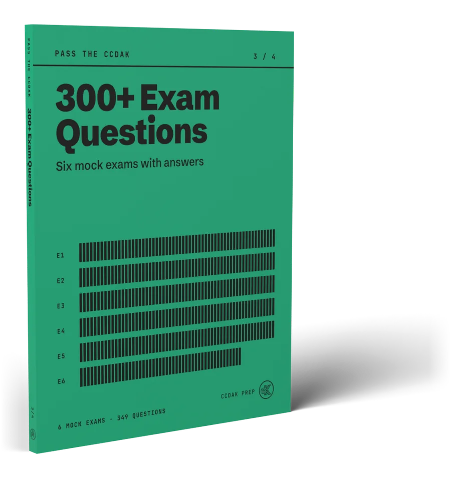 300+ Exam Questions: six rows on the cover, one per mock exam